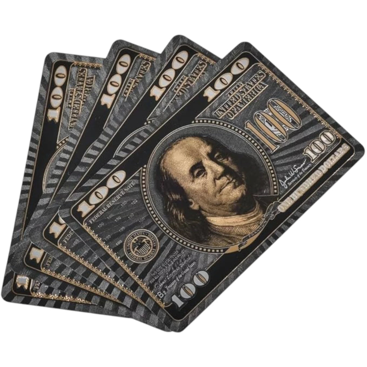 Rhode Island Novelty Black Foil $100 Bill Playing Cards – Fun & Unique Card Deck for Games, Parties, and Collectors - Damoo