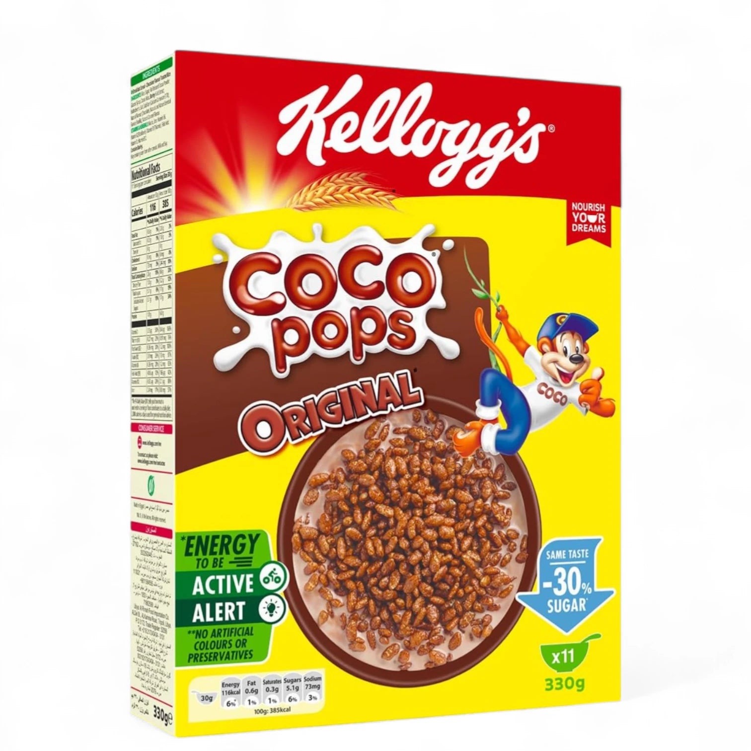 Kellogg’s Coco Pops Chocos – Chocolate Breakfast Cereal, 330g | 7 Vitamins, Iron, High in Vitamin D & Calcium – Nourishing Cereal for Kids - Damoo