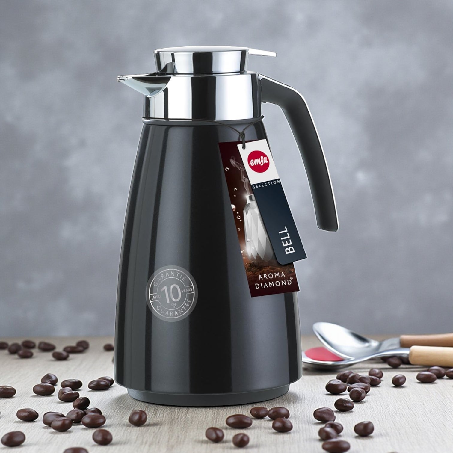 Emsa Cone Thermal Jug Swirl 1 L – Black / Silver | Premium German-Made Vacuum Flask with Glass Liner for Hot & Cold Drinks - Damoo