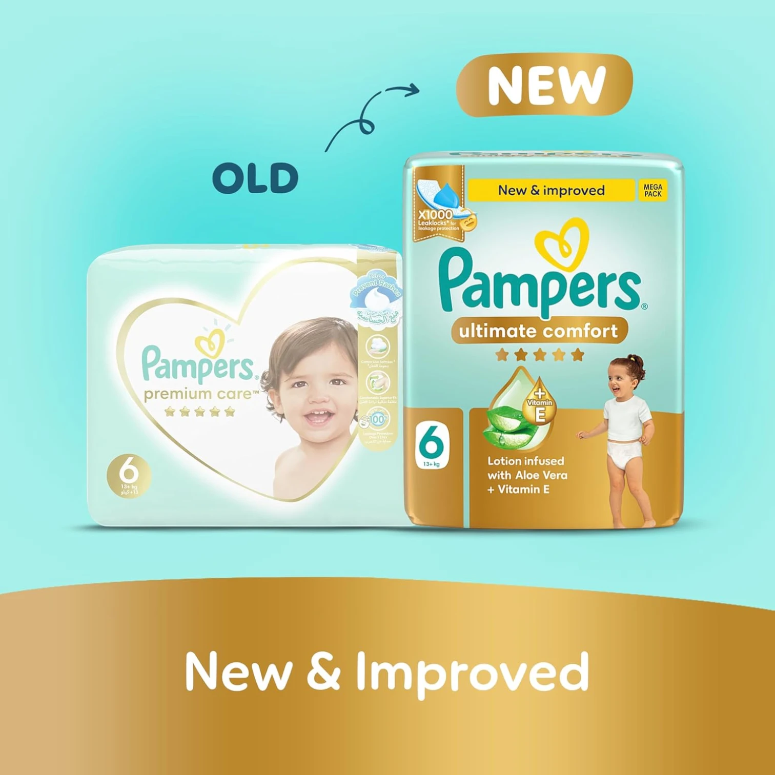 Pampers Ultimate Comfort Taped Diapers – Size 6 (13+ kg), 36 Count | Infused with Aloe Vera & Vitamin E | x1000 Leak Locks™ Technology, Double Leak Guards & SHA Certified Skin Protection - Damoo