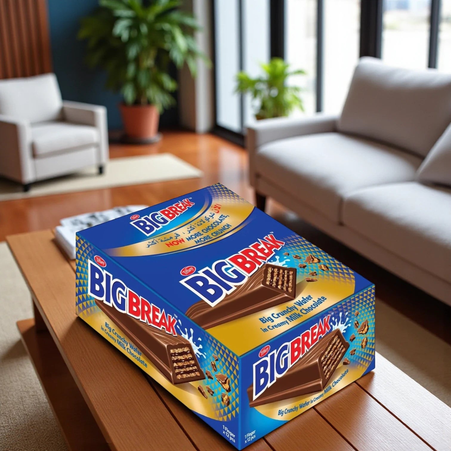 Tiffany Big Break Chocolate Wafer Bar – 12 x 1 Finger Pack, Crunchy Wafer Coated in Creamy Milk Chocolate - Damoo