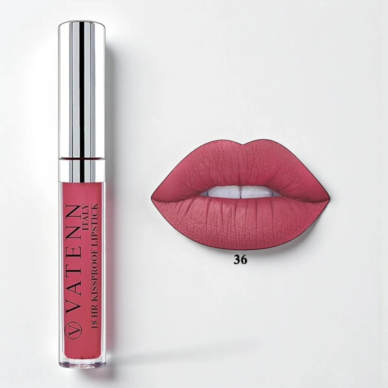 Vatenn Italy 18Hrs Kissproof Lipstick – Shade 36 Vomero (3g). Ultra-matte, transfer-proof, water-resistant lipstick with rich pigment, vegan & dermatologically tested. - Damoo
