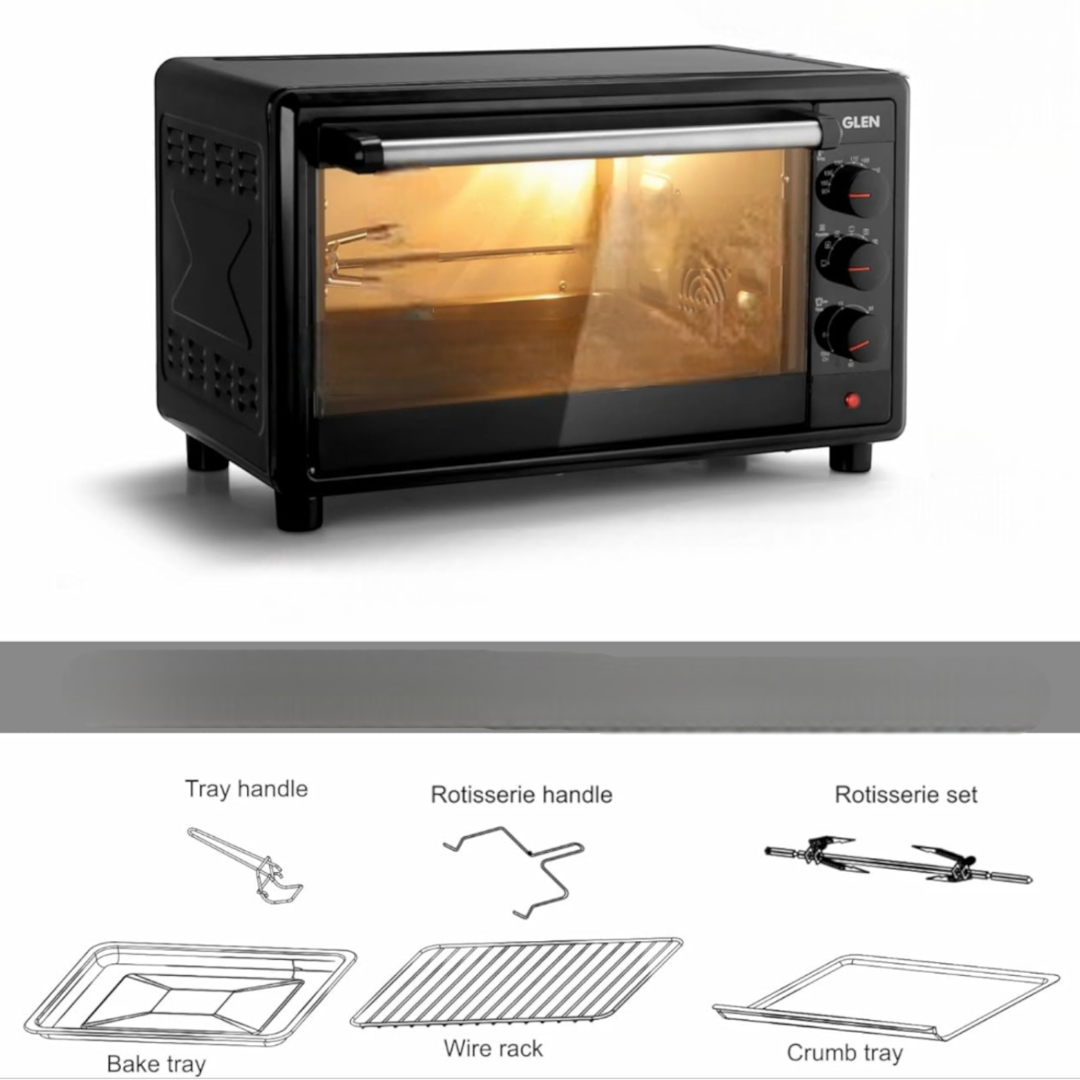 HTHCÖ 48L Electric Oven HTH260D – Multifunction Toaster Oven with Convection Fan, Rotisserie & Keep Warm Function | Compact Countertop Oven for Toasting, Baking, Grilling & Roasting (Black) - Damoo