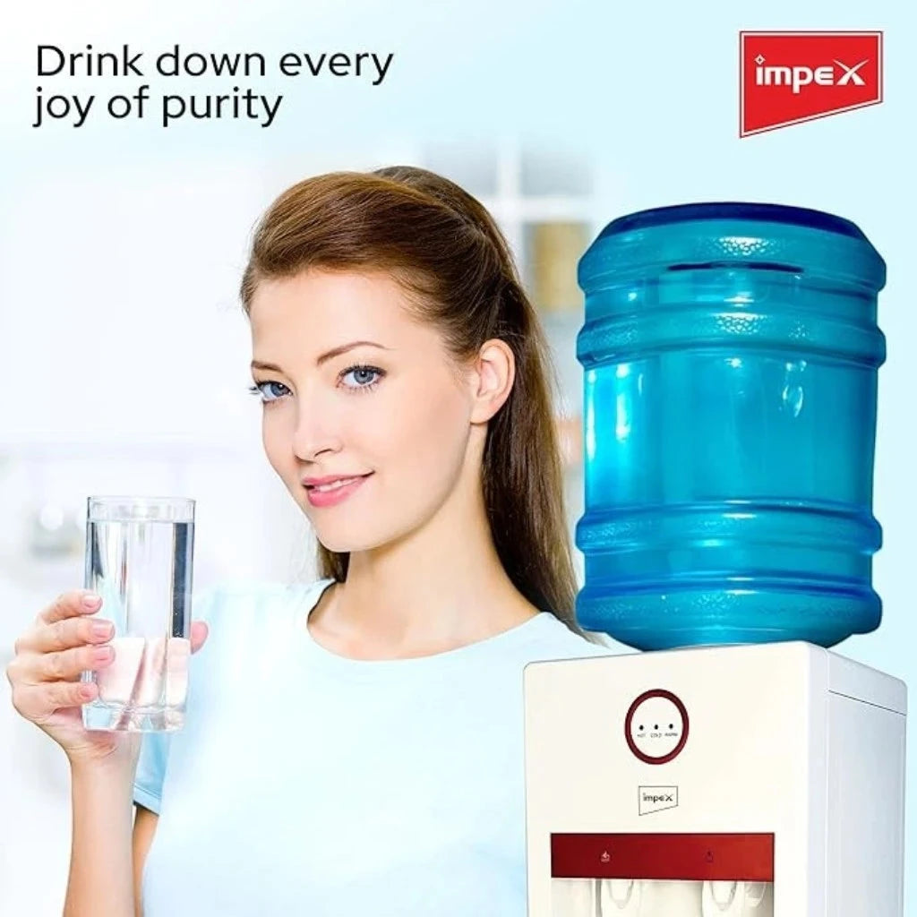 Impex Water Dispenser – 5L Heating & 3L Cooling Capacity | Stainless Steel Tank, Dual Taps, Storage Cabinet, 420W Cooling, 550W Heating, WD 3902 - White - Damoo