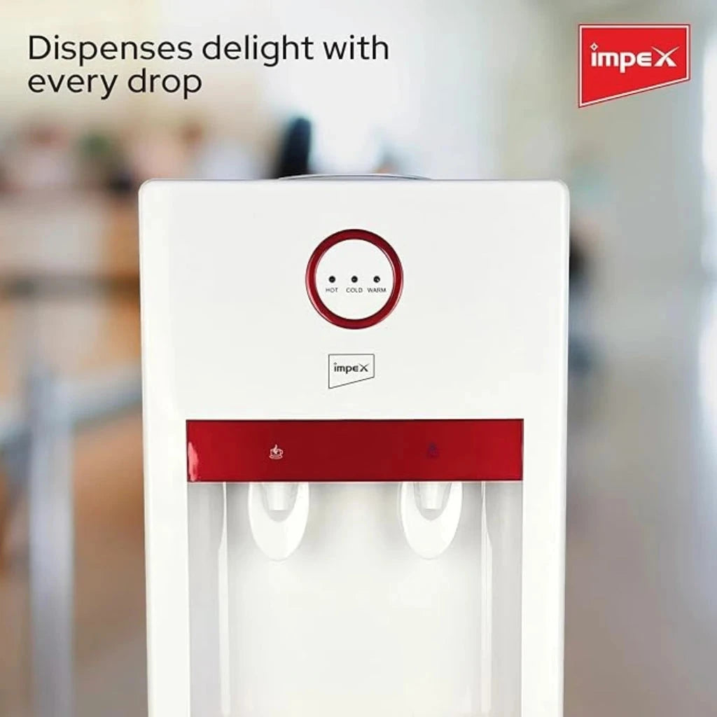 Impex Water Dispenser – 5L Heating & 3L Cooling Capacity | Stainless Steel Tank, Dual Taps, Storage Cabinet, 420W Cooling, 550W Heating, WD 3902 - White - Damoo