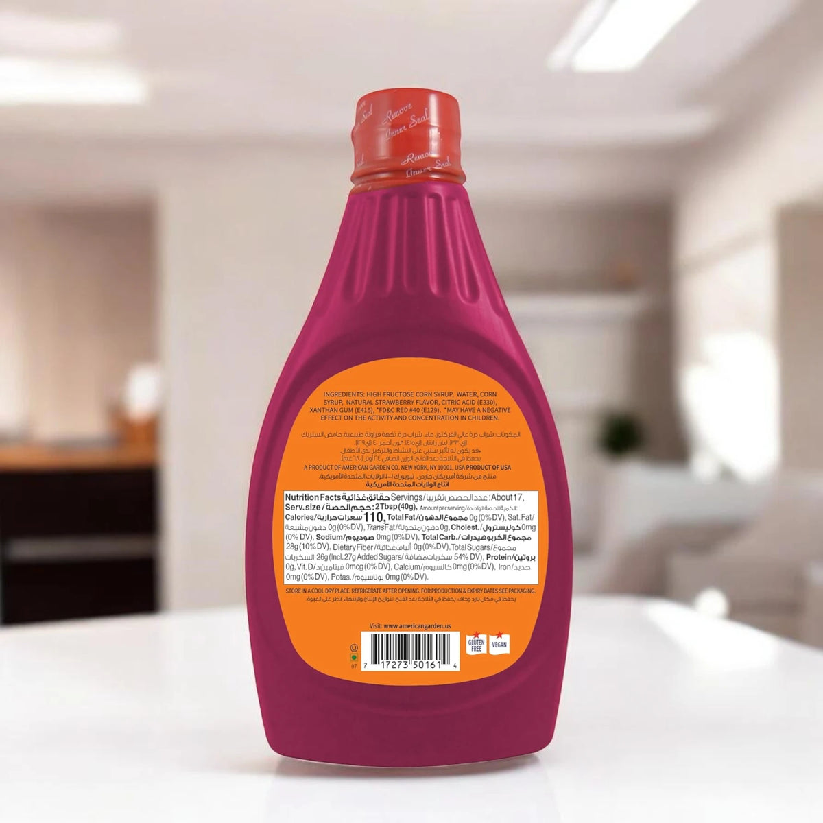 American Garden Strawberry Syrup 680g – Gluten Free Vegetarian Sweet Fruit Syrup for Ice Cream, Pancakes, Waffles, Milkshakes & Desserts - Damoo