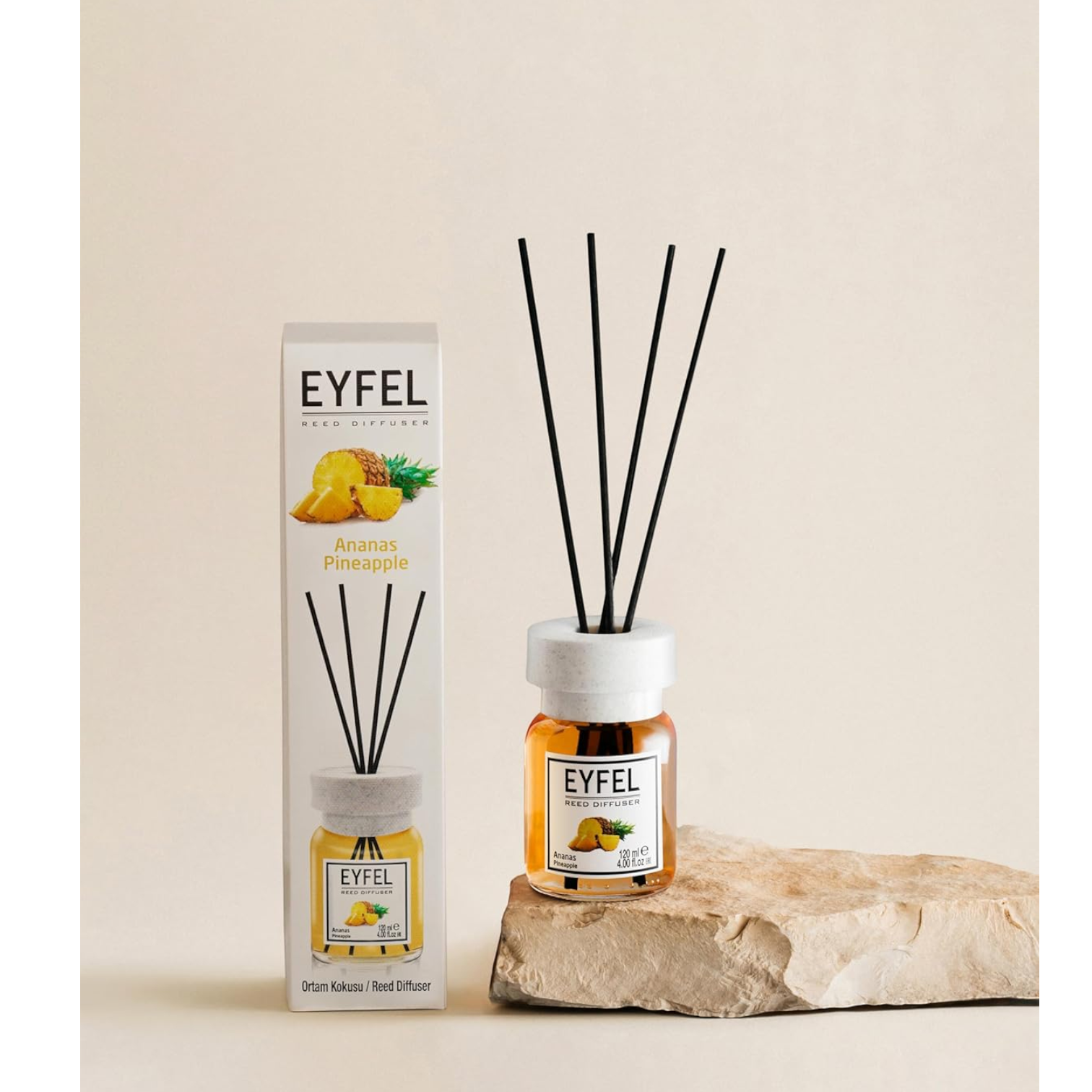 EYFEL Pineapple Reed Diffuser – 120ML Long-Lasting Home Fragrance | Tropical Scent with Natural Reeds | Decorative Aromatherapy Air Freshener for Home or Office