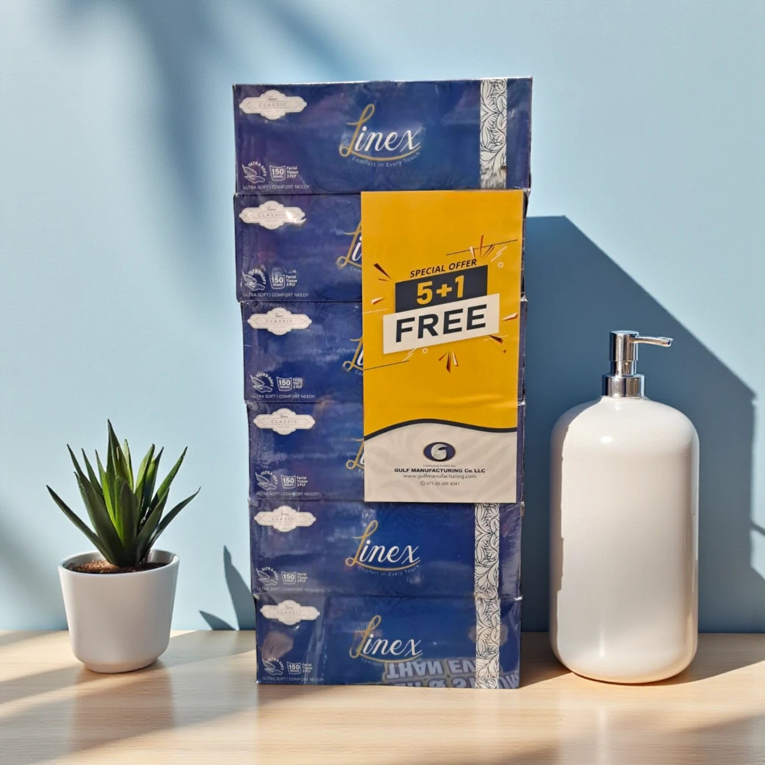 Linex Facial Tissue – 150 Sheets, 2-Ply Ultra Soft – 5+1 Value Pack (900 Total Sheets) | Gentle & Strong | For Home, Office & Car - Damoo