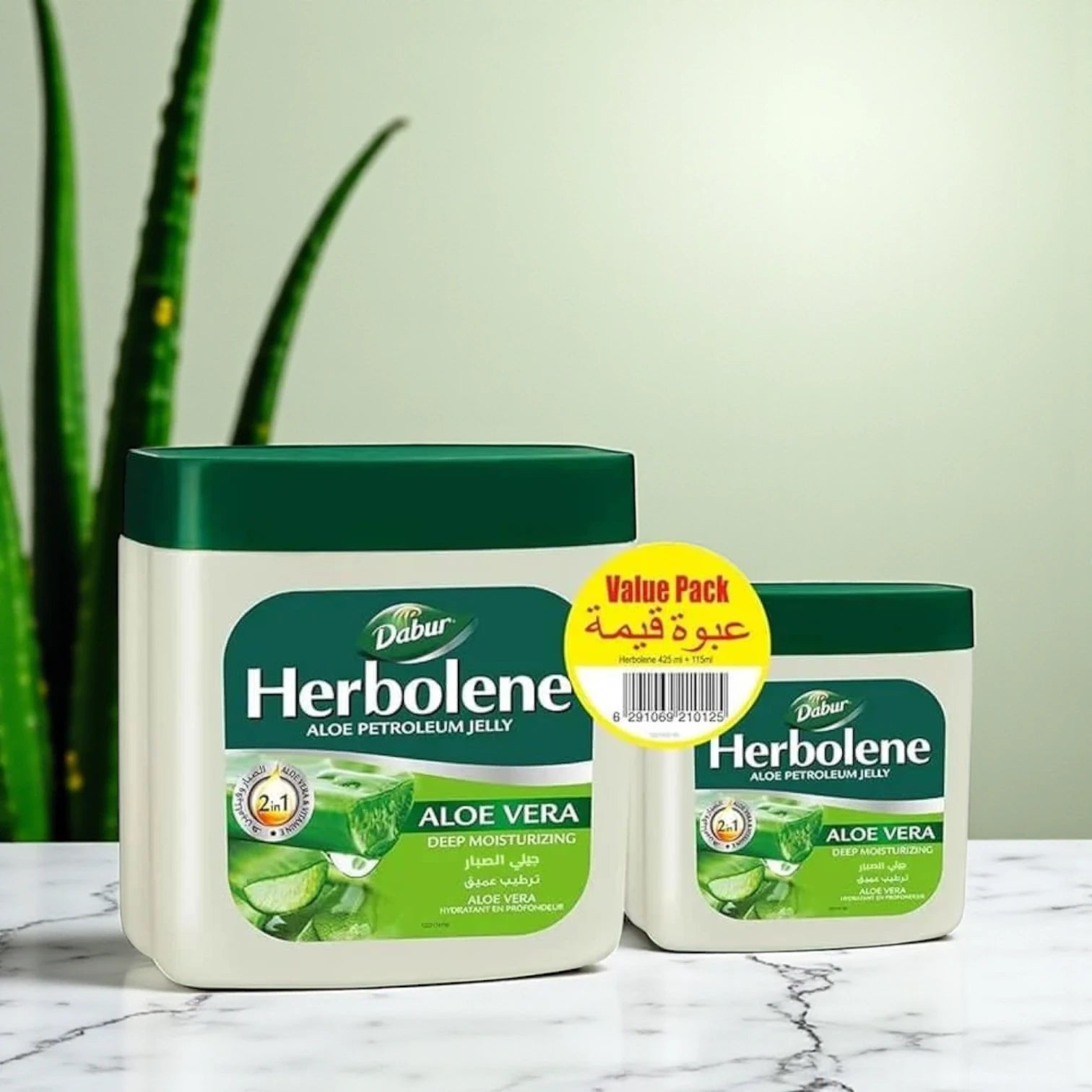 Dabur Herbolene Aloe Jelly Petroleum Jelly with Aloe Vera – Deep Moisturizing & Nourishing Skin Care – Value Pack 425ml + 115ml - Damoo