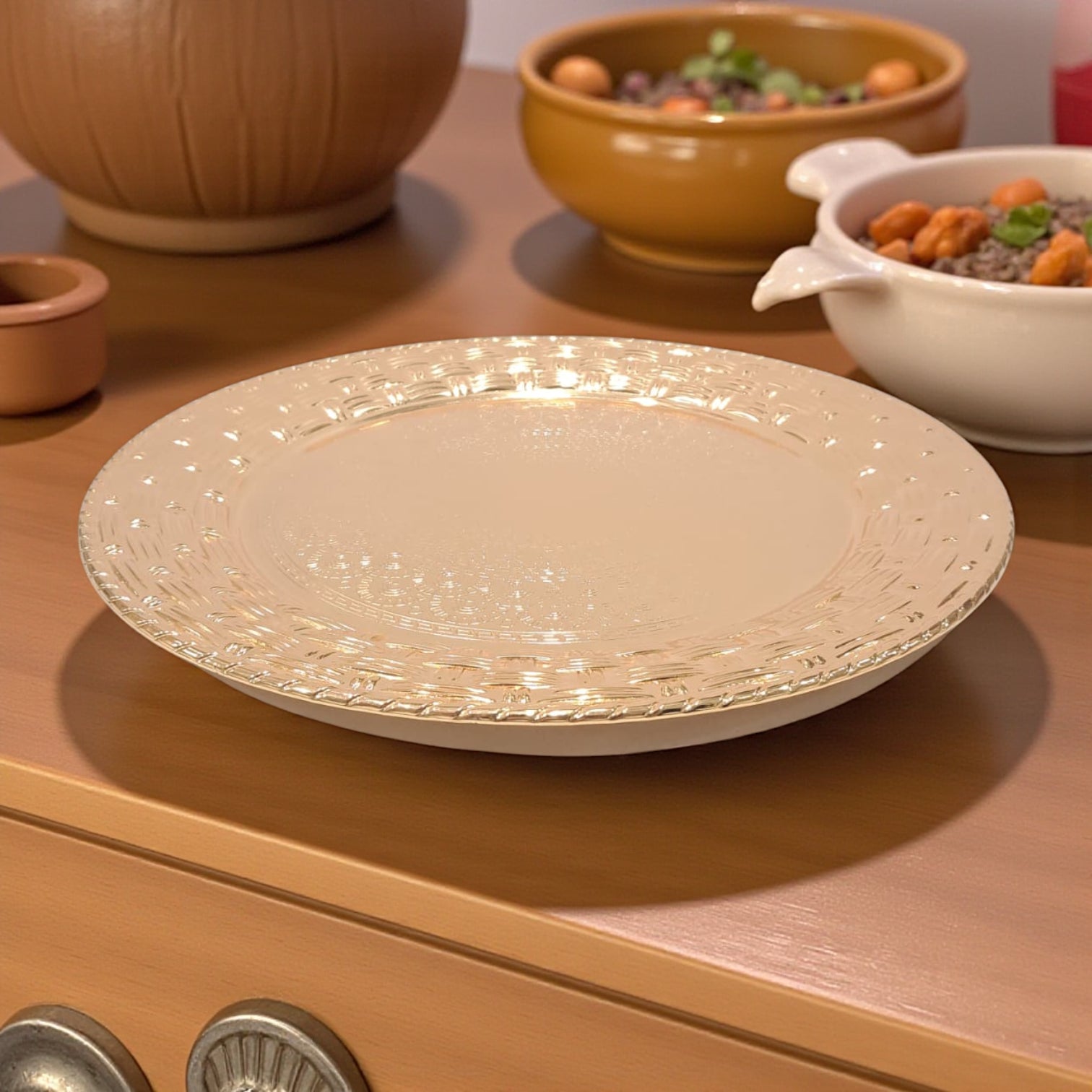 African Design Gold Centerpiece Glass Plate – Elegant Decorative Serving Plate with Glossy Finish, Home & Table Decor - Damoo
