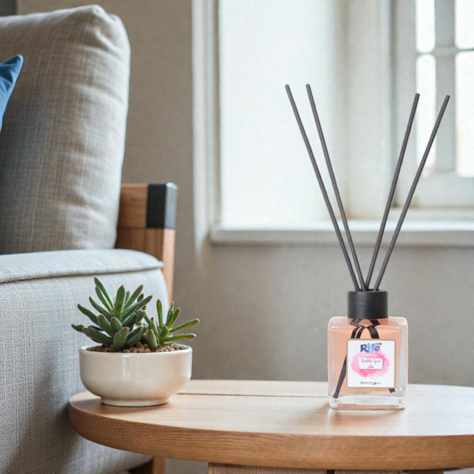 Rite Bubble Gum Reed Diffuser – Sweet & Refreshing Home Fragrance in Decorative Glass Bottle – 100ml Room Freshener - Damoo