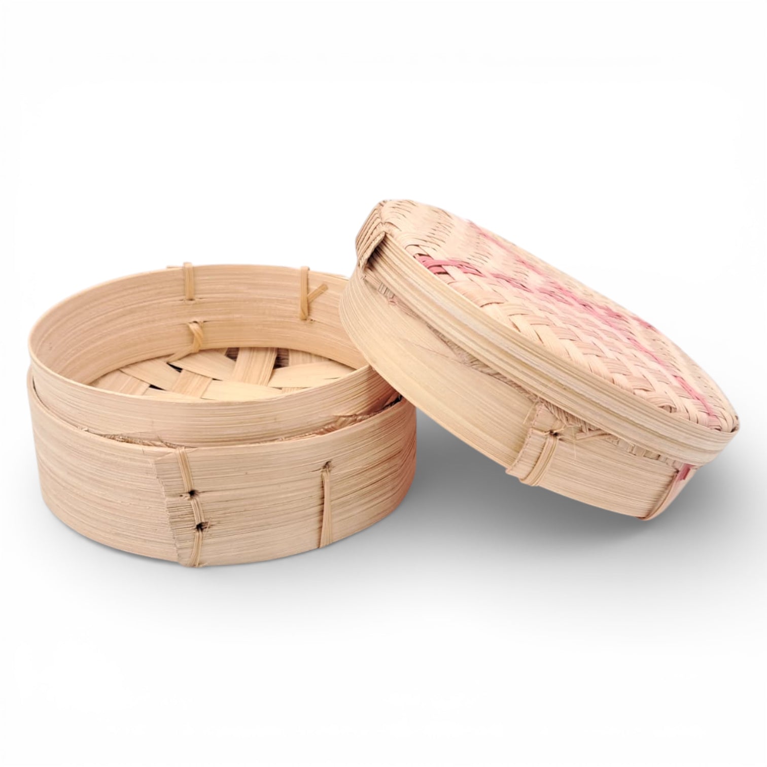 Handwoven Bamboo Steamer Basket with Lid – Natural Wooden Food Steaming Box for Dumplings, Buns & Dim Sum (6.5H x 11W x 11L CM) - Damoo