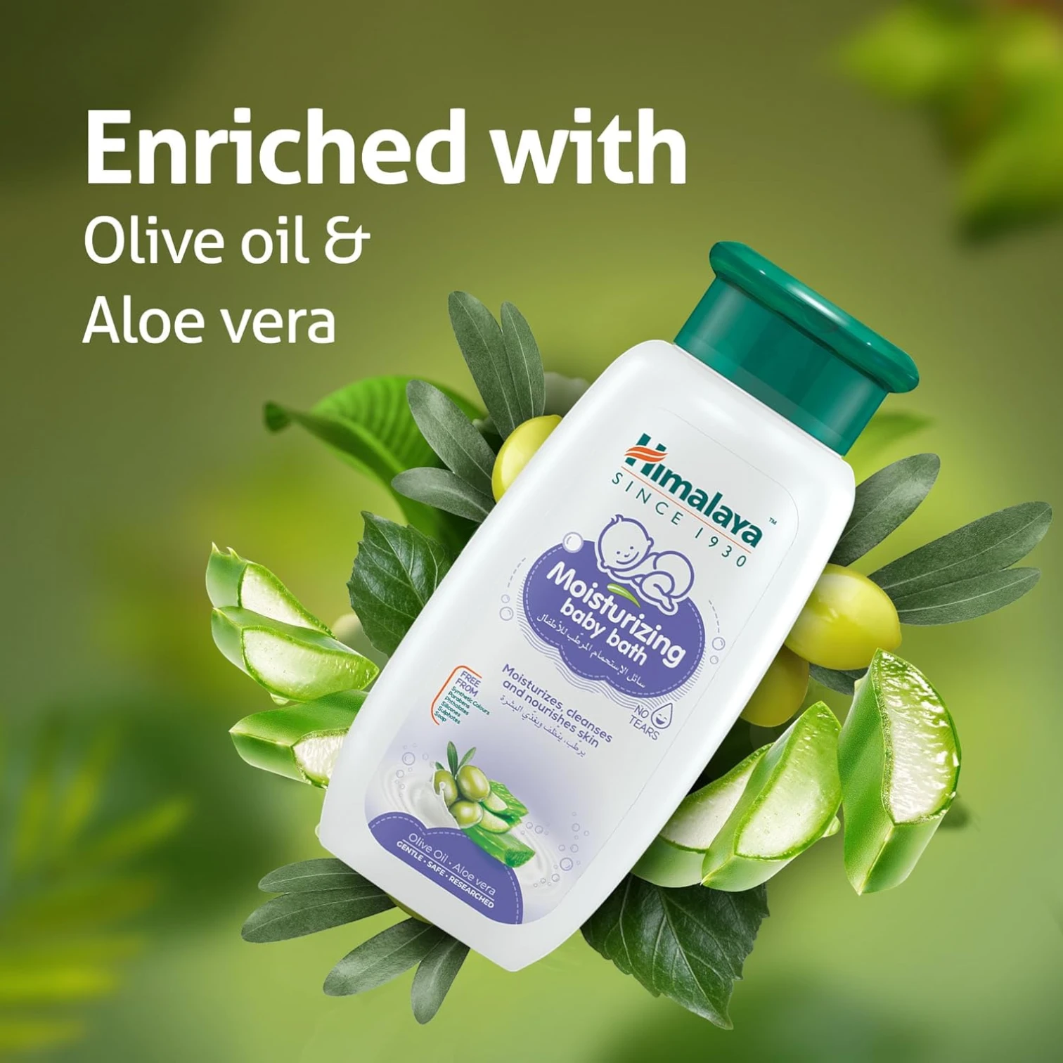 Himalaya No Tears Moisturizing Baby Bath 400ml – Gentle Body Wash with Aloe Vera & Olive Oil | Tear-Free Formula for Newborns & Sensitive Skin | 90.8% Natural Ingredients - Damoo