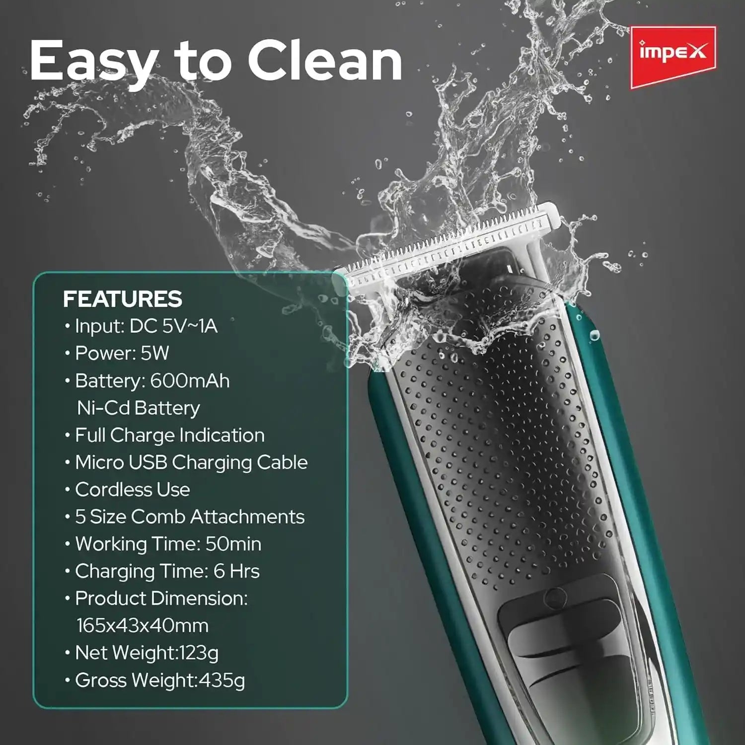 Impex 11-in-1 Grooming Kit for Men – Cordless Hair Clipper, Nose & Ear Trimmer, Precision Trimmer, Micro Shaver, USB Rechargeable, 1300mAh Battery, 5 Comb Attachments, 3-Hour Runtime – Black & Blue - GK 403 - Damoo