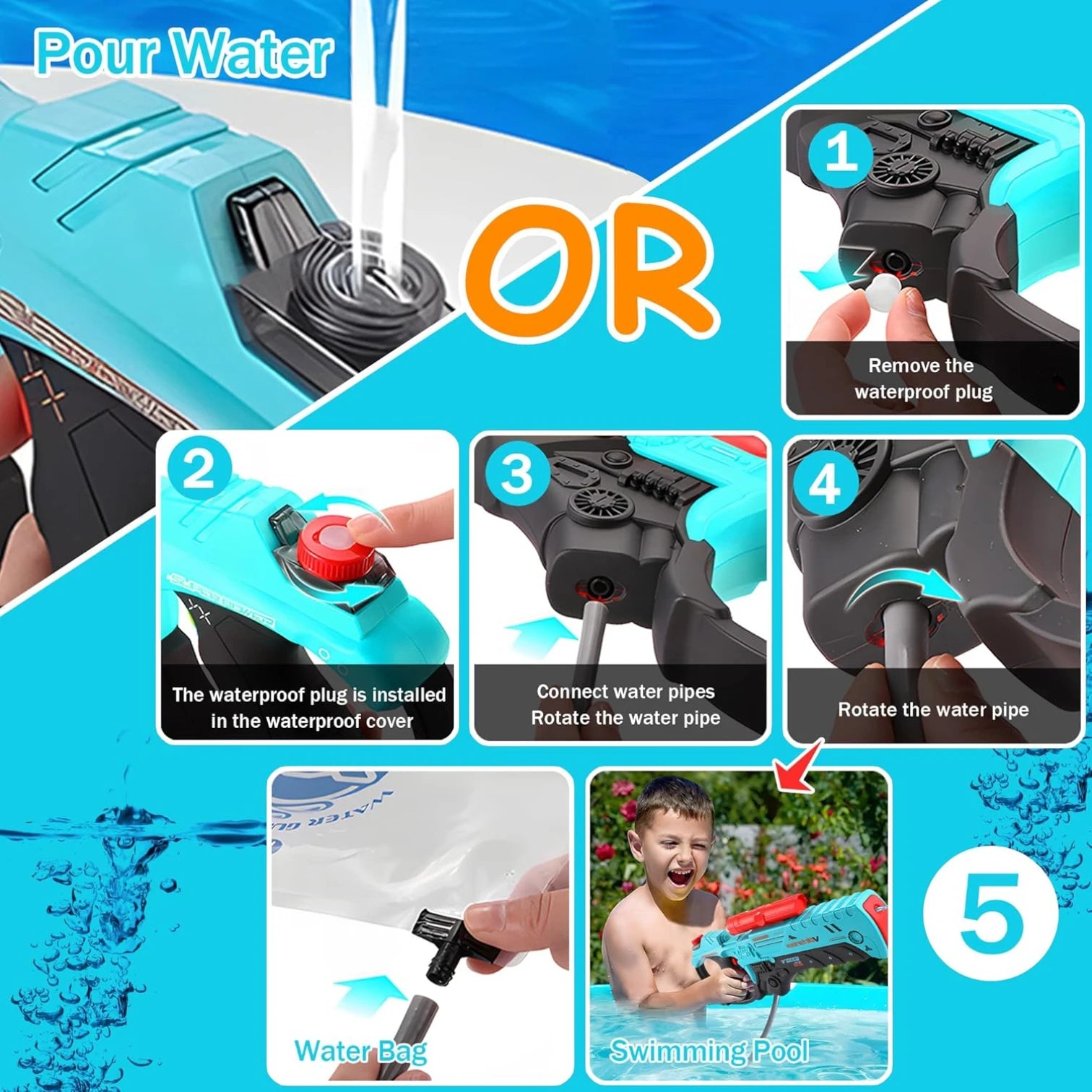 Electric Water Gun Blaster – Automatic Long-Range High-Power Squirt Gun, Rechargeable Outdoor Pool & Beach Toy for Kids and Adults, Summer Party Electronic Water Shooter