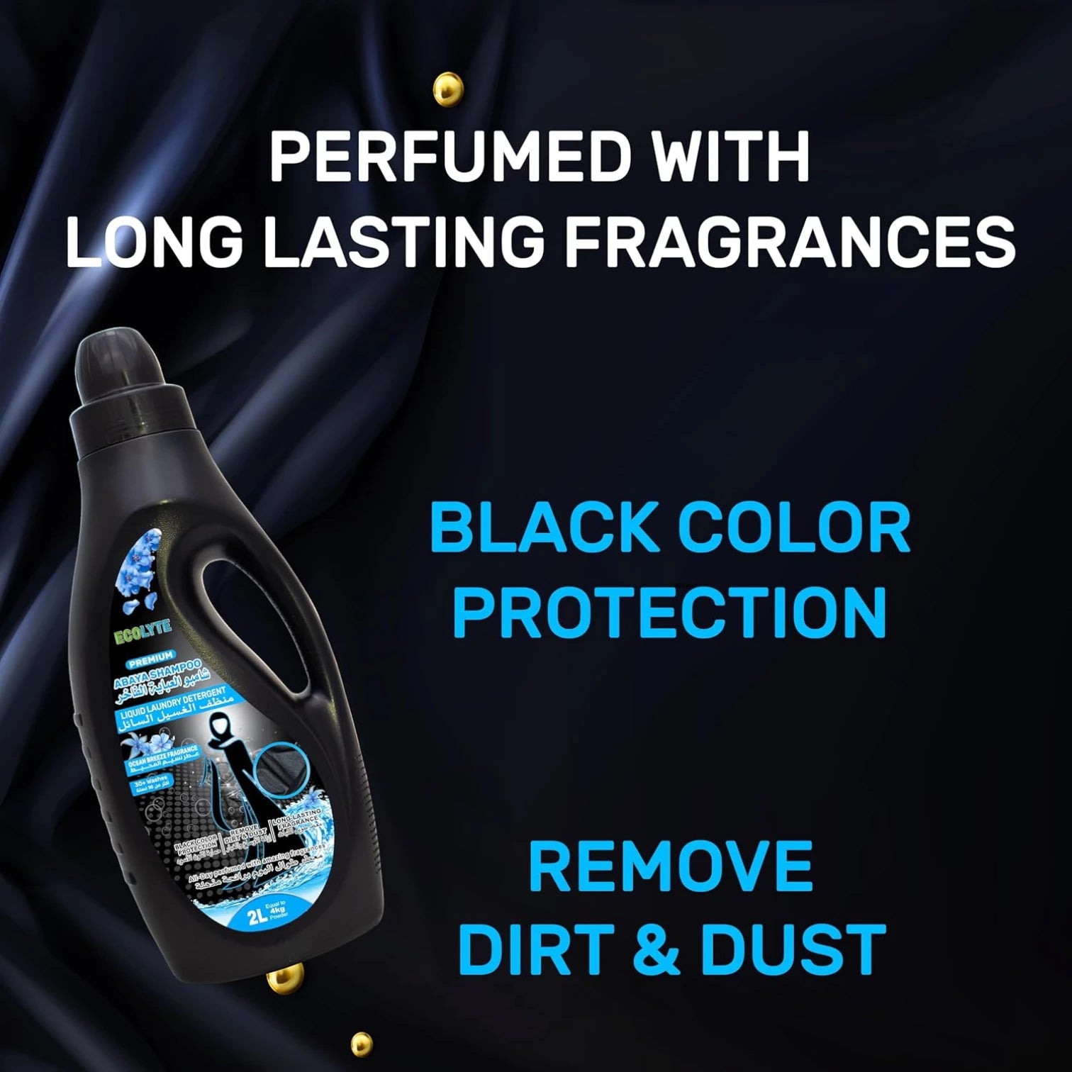 Ecolyte Disinfectant Premium Abaya Shampoo β Ocean Breeze, 2L | Liquid Laundry Detergent for Black Abayas & Delicate Fabrics, Color Protection, Deep Clean & Long-Lasting Freshness