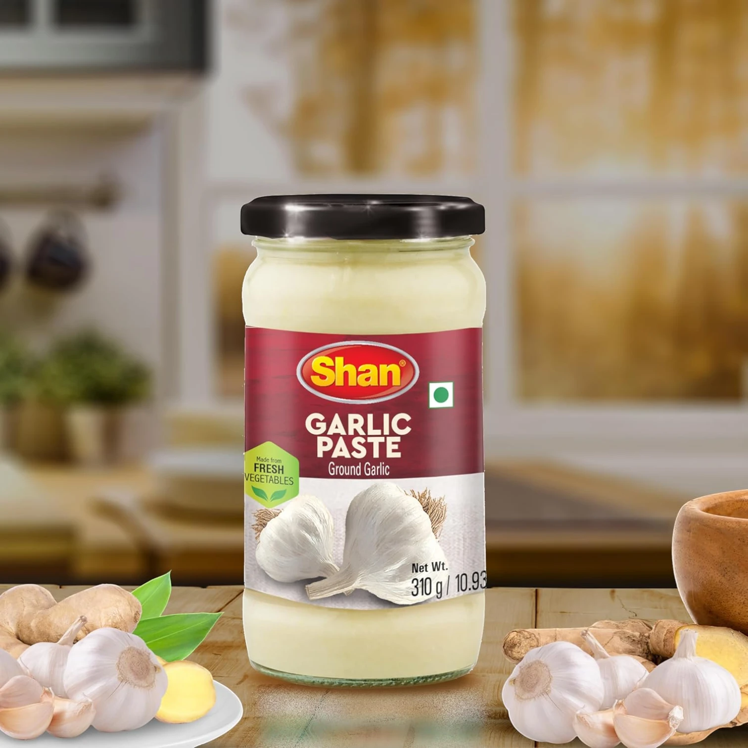 Shan Garlic Paste 310g – Authentic Fresh Ground Garlic Cooking Paste | Rich Aroma & Flavor Enhancer | Vegetarian, No Preservatives | Airtight Glass Jar for Freshness - Damoo