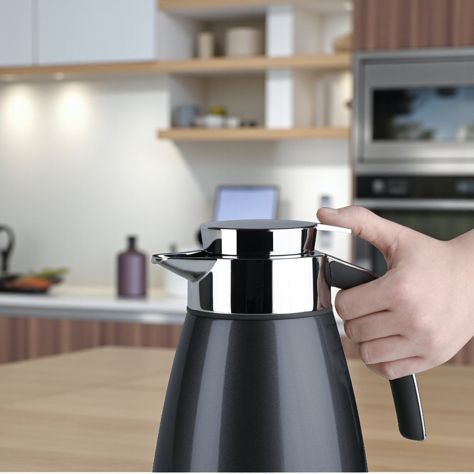 Emsa Cone Thermal Jug Swirl 1 L – Black / Silver | Premium German-Made Vacuum Flask with Glass Liner for Hot & Cold Drinks - Damoo