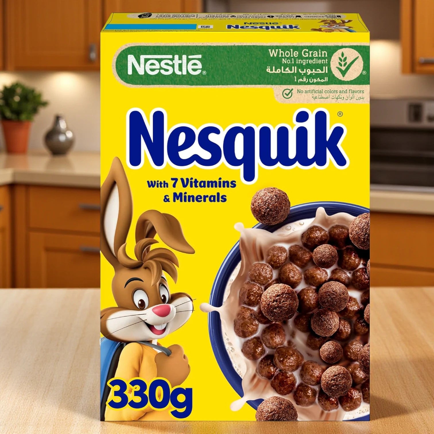 Nestlé Nesquik Chocolate Cereal – 330g | Made with 60% Whole Grain, No Artificial Colors or Flavors | Nutritious Kids Breakfast with Vitamin B & Iron - Damoo