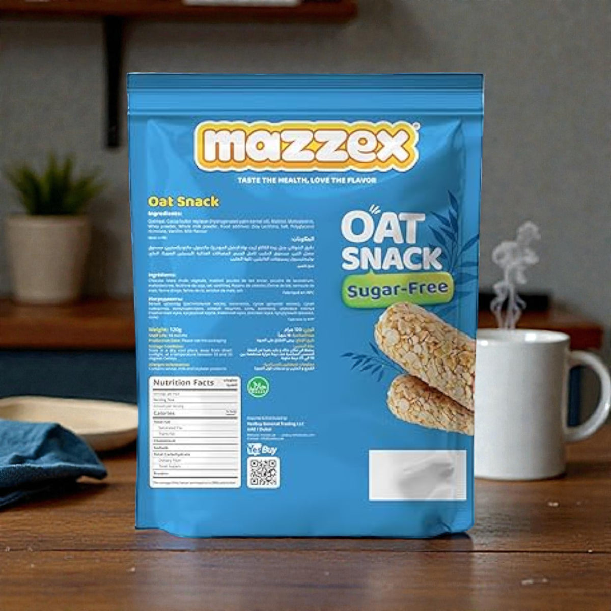 Mazzex Sugar-Free Oat Snack Chocolate Bar – Whole Grain Oats, High Fiber, Cholesterol-Friendly, Healthy Energy Snack for Diet & Fitness (120 g) - Damoo