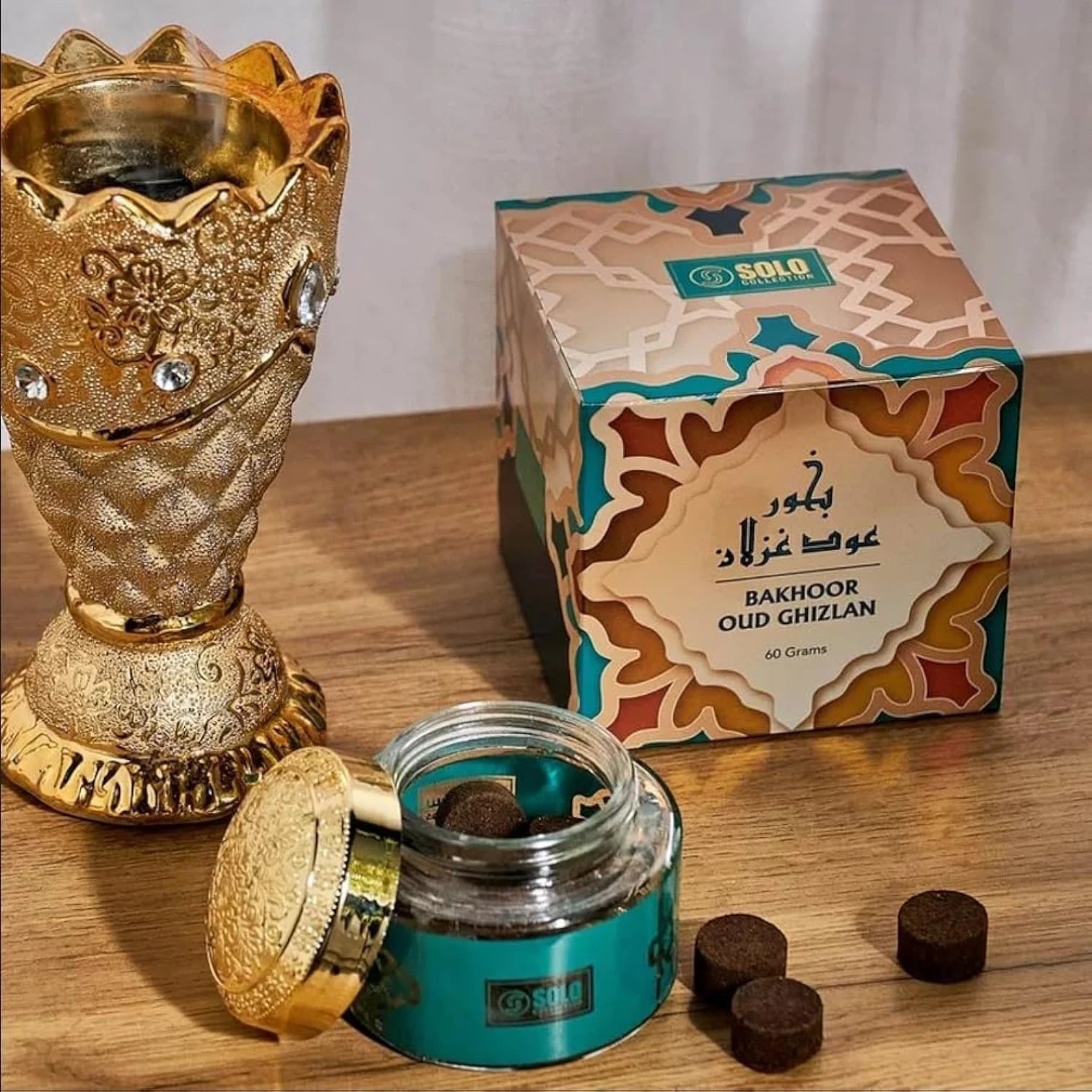 Solo Collection Premium Bakhoor Oud Ghizlan – 60g Luxury Incense | Agarwood & Sandalwood Blend for Relaxation & Spiritual Uplift - Damoo