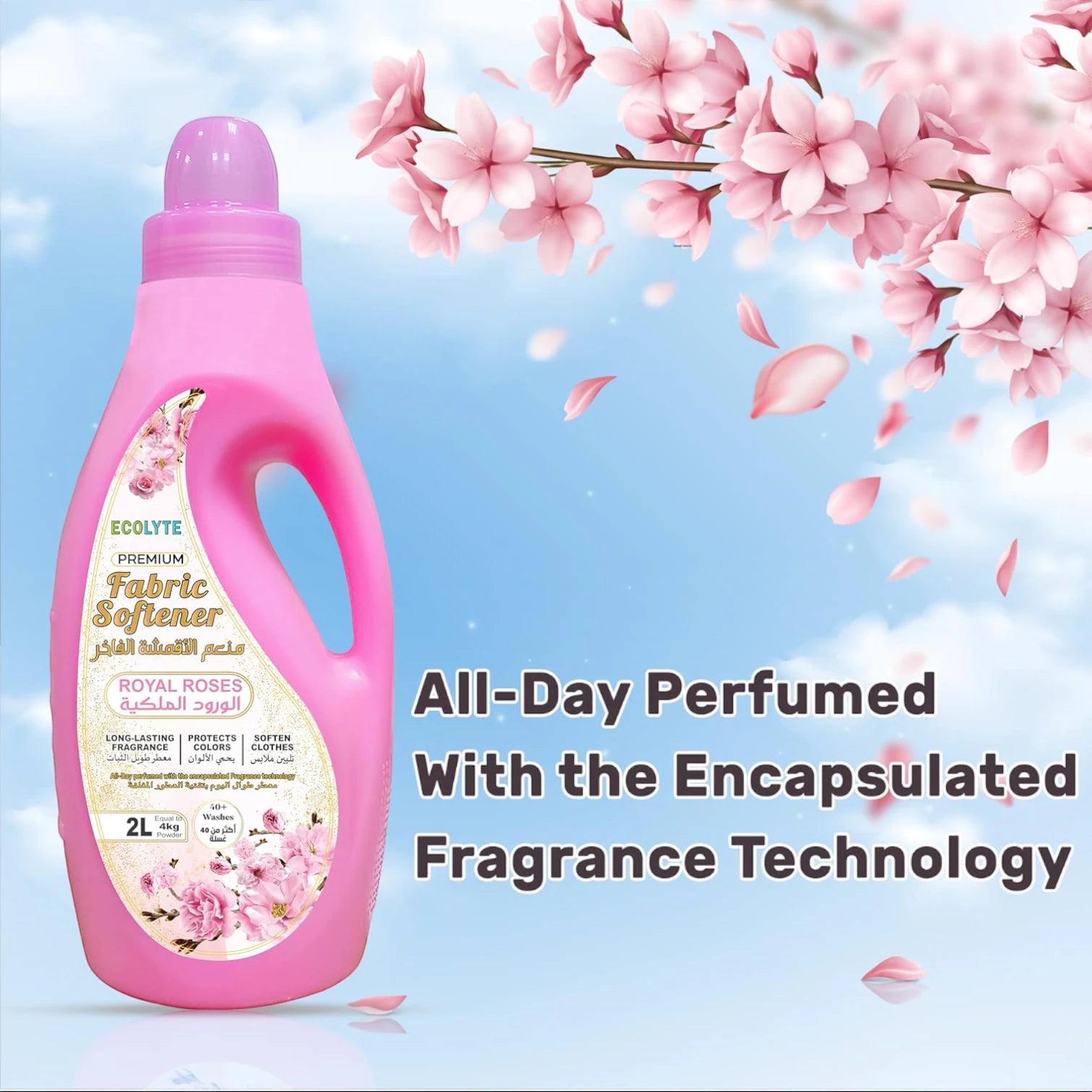 Ecolyte Premium Fabric Softener Royal Roses 2L β Long-Lasting Fragrance, Gentle on Fabrics, Protects Colors & Softens Clothes