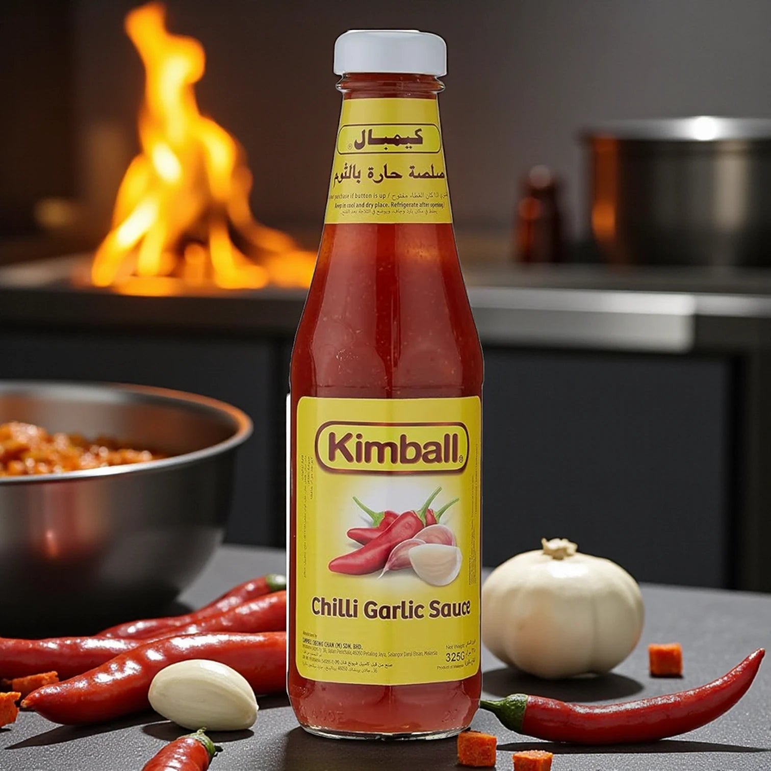 Kimball Chilli & Garlic Sauce 325g | Spicy, Sweet & Savoury Blend | Thick Paste for Dips, BBQ, Stir-Fries & Asian Dishes | Malaysian Favourite - Damoo