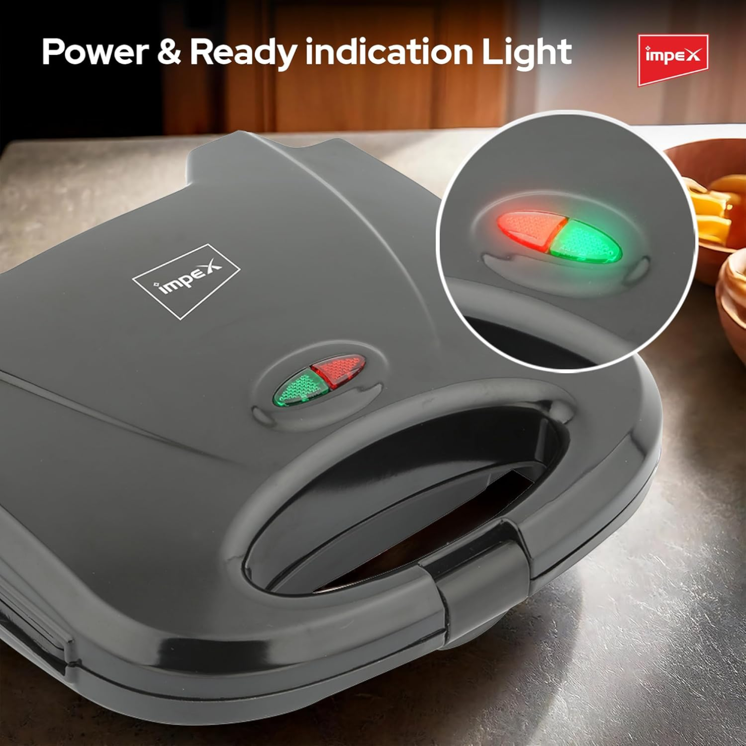 Impex SW 3601 Sandwich Maker | 2-Slice Grill | 750W Powerful Heating | Non-Stick Coated Plates | Indicator Light | Cool Touch Handle | Skid-Resistant Feet | Compact Breakfast Sandwich Toaster - Damoo