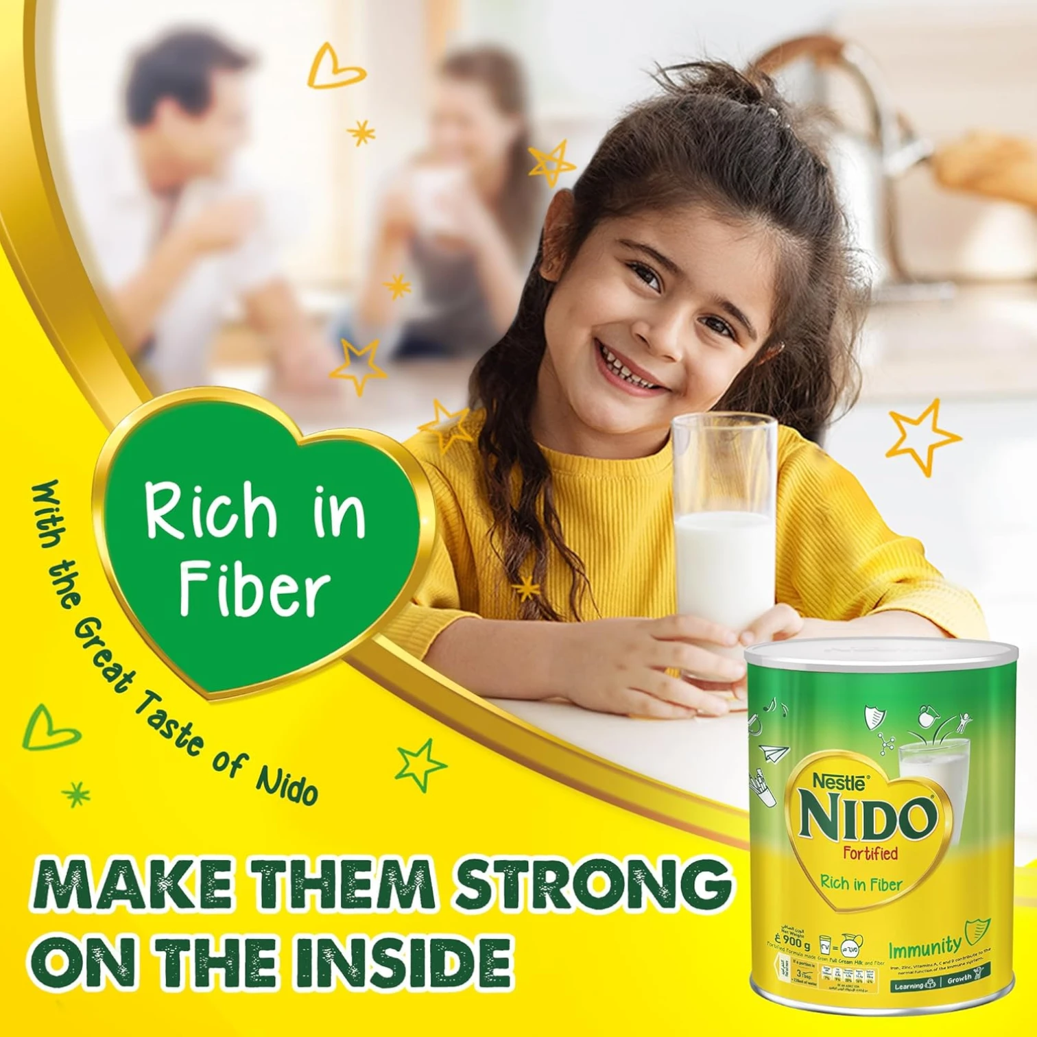 NIDO Fortified Milk Powder Tin 900g – Full Cream Instant Milk for Family Nutrition – With Fiber, Iron, Zinc, Vitamins A, D & C - Damoo