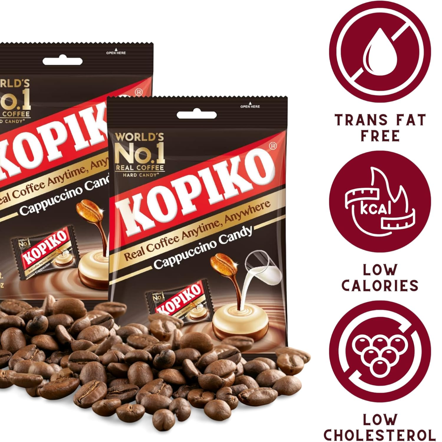 Kopiko Cappuccino Candy Bag – Creamy Coffee Flavored Hard Candy Made with Real Coffee & Milk, Individually Wrapped (140g) - Damoo