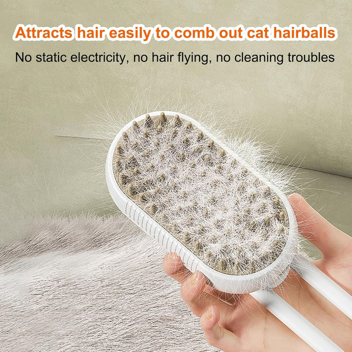 3-in-1 Cat Steam Brush – USB Rechargeable Pet Grooming Brush with Steam, Massage & Hair Removal Functions | Soft Round Comb Teeth, Safe for Cats & Dogs, Anti-Static, Portable Design for Home or Travel - Damoo
