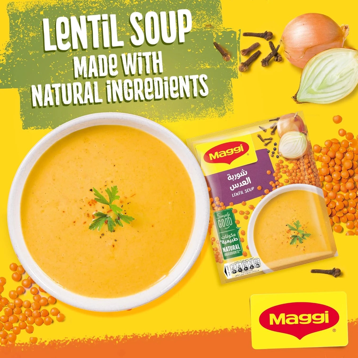 Maggi Lentil Soup Sachet 84g – Authentic Middle Eastern Flavor | High in Protein & Iron | No Preservatives or Artificial Additives - Damoo