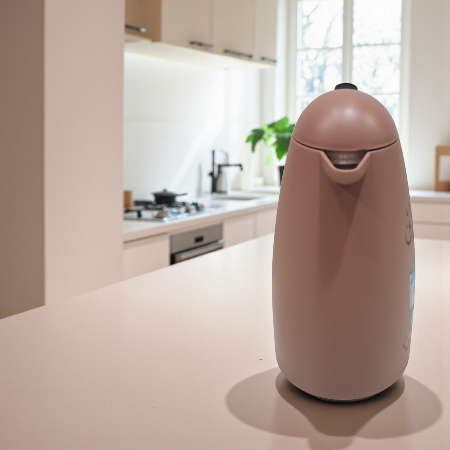 Crystal House Beige Thermos Flask – Rainbow Milk & Biscuit Design | Double Wall Insulated Tea Flask for Hot & Cold Beverages - Damoo