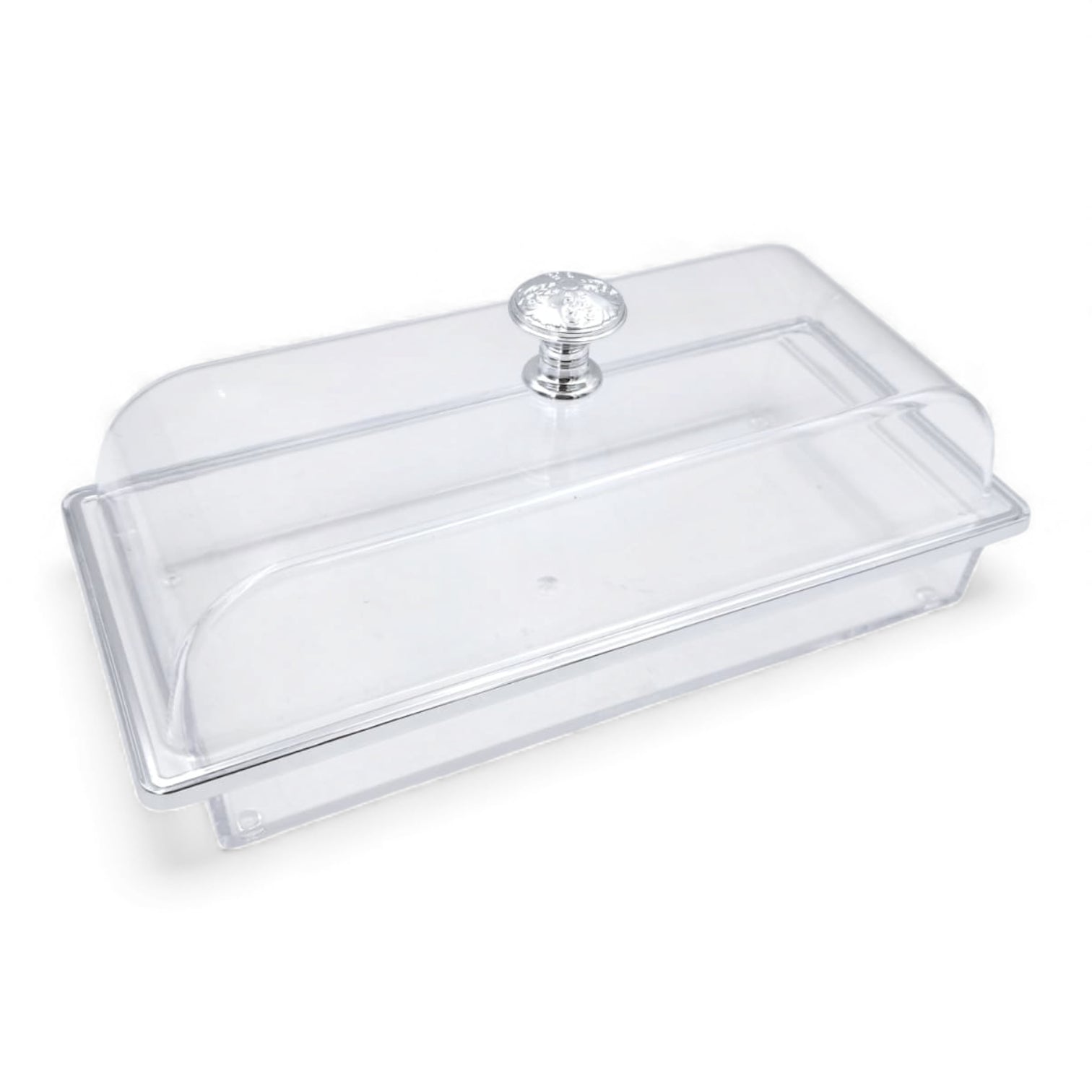 Multifunctional Rectangular Acrylic Cake Stand with Clear Dome Lid – Serving Tray & Pastry Display for Parties, Kitchen & Buffet – Gold & Silver Knob Options (H13cm × L29.5cm × W13.5cm × Cap26cm × Base26cm) - Damoo
