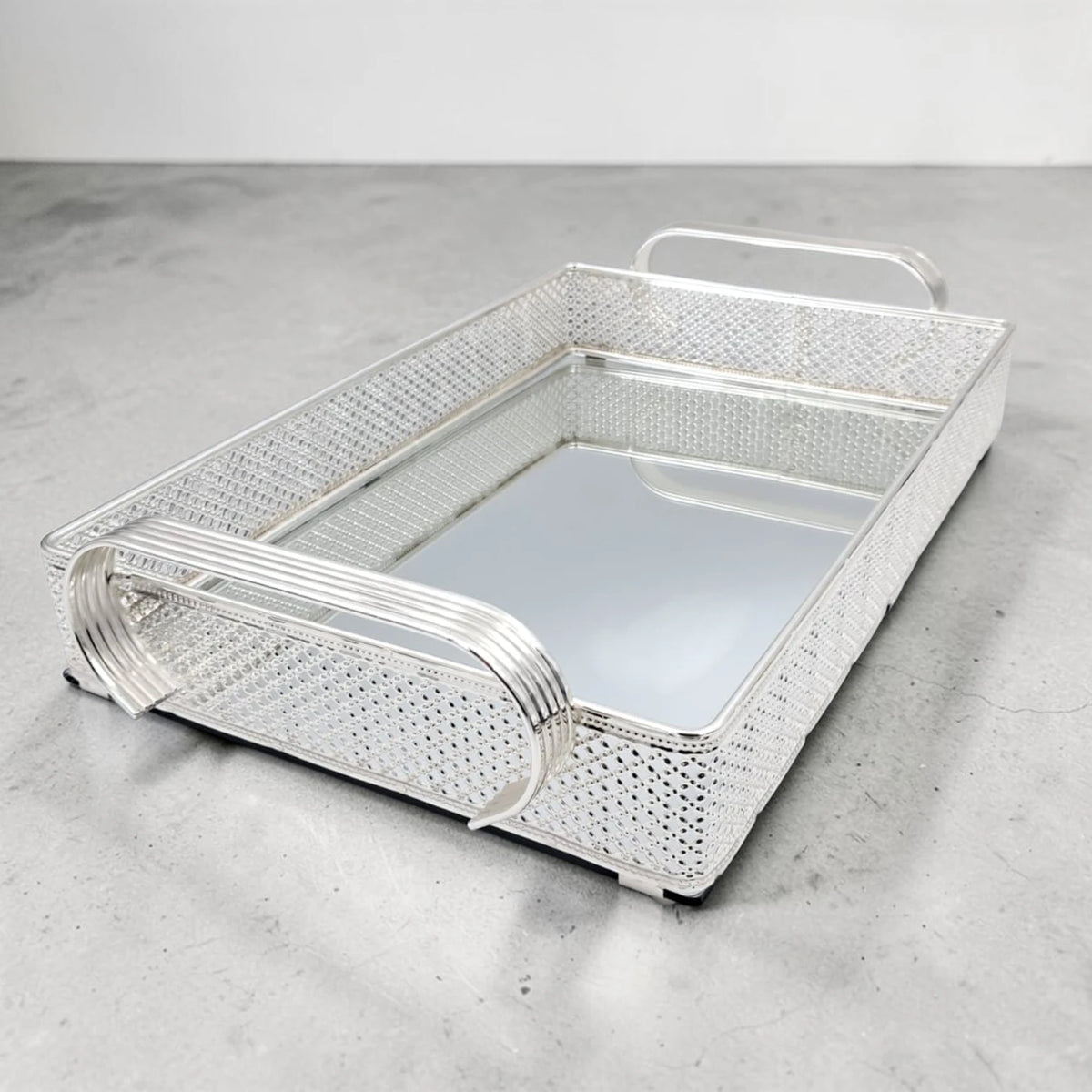 Decorative Mirror Serving Tray with Handles Rectangular Metal Frame Vanity Organizer Tray (9H x 41L x 24W CM) - Damoo