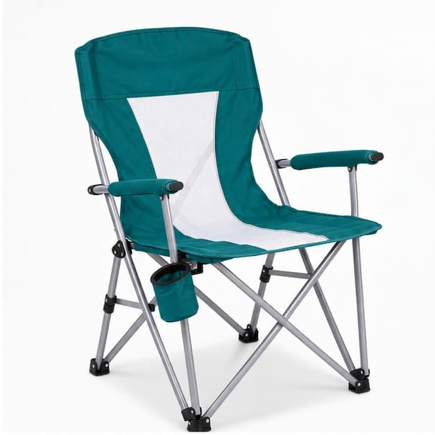 Portable Foldable Outdoor Camping Chair – 94 x 64 x 73 cm | Padded Armrests, Built-In Cup Holder | Folding Leisure Seat for Camping