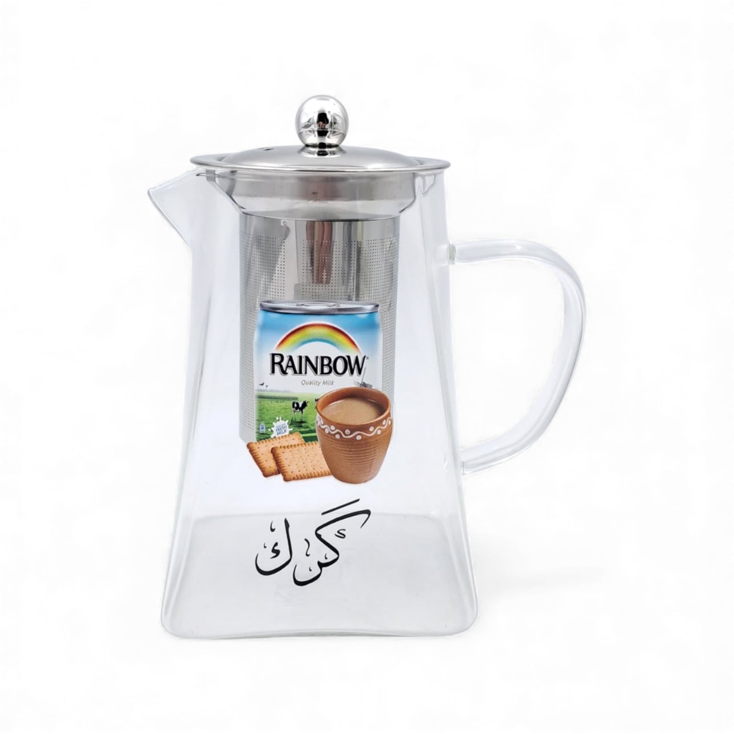 Karak Tea Glass Kettle with Stainless Steel Filter | Heat Resistant Borosilicate Pitcher with Detachable Fine Mesh Infuser | Stovetop Safe | Premium Glass Pot for Chai, Tea & Herbal Drinks