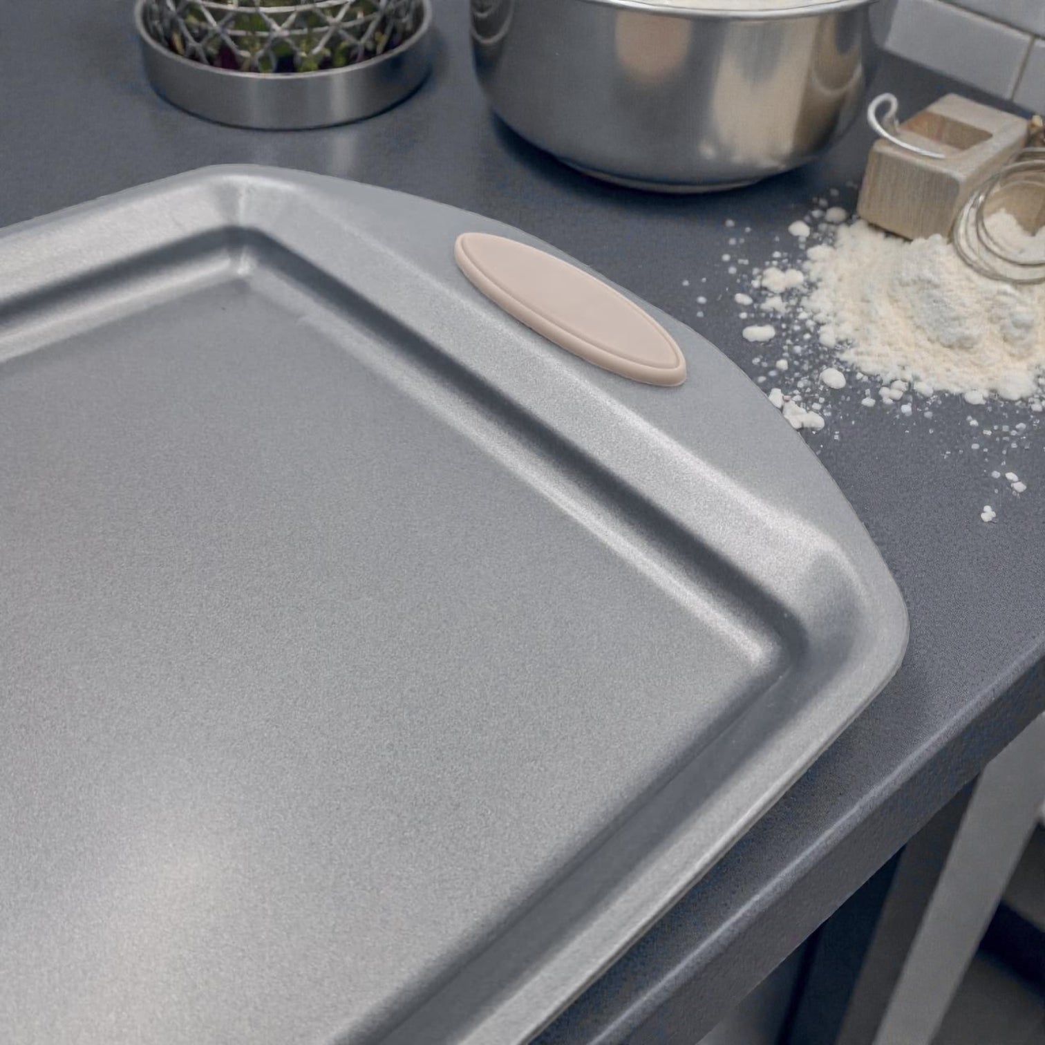 MSLE Non-Stick Metal Baking Dish with Easy-Grip Handles – Rectangular Oven Baking Pan, Gray (Available in 36L & 42L Sizes) - Damoo
