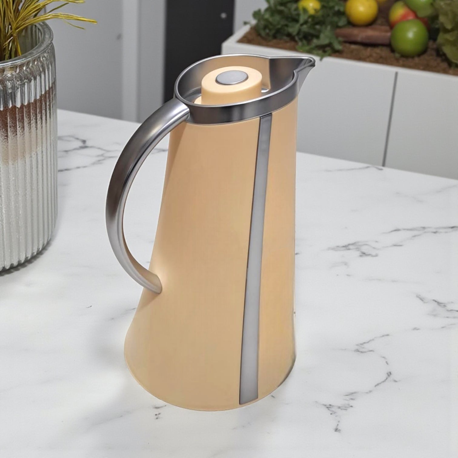 Germax Original Vacuum Insulated Coffee Pot 1L – Nordic Grey Thermo Jug | 12H Heat, 24H Cold | Leakproof One-Press Lid | High Quality Made in P.R.C. - Damoo