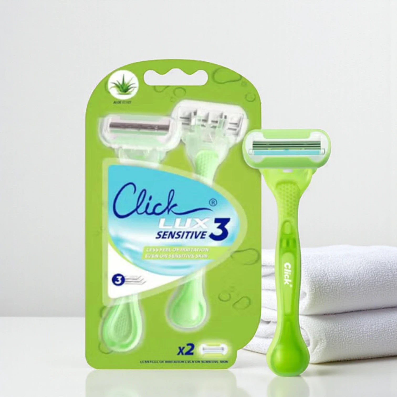 Click Lux Sensitive 3 Women’s Razor – 3 Blades with Aloe Vera Strip, Gentle on Sensitive Skin, Smooth & Comfortable Shave, Pack of 2