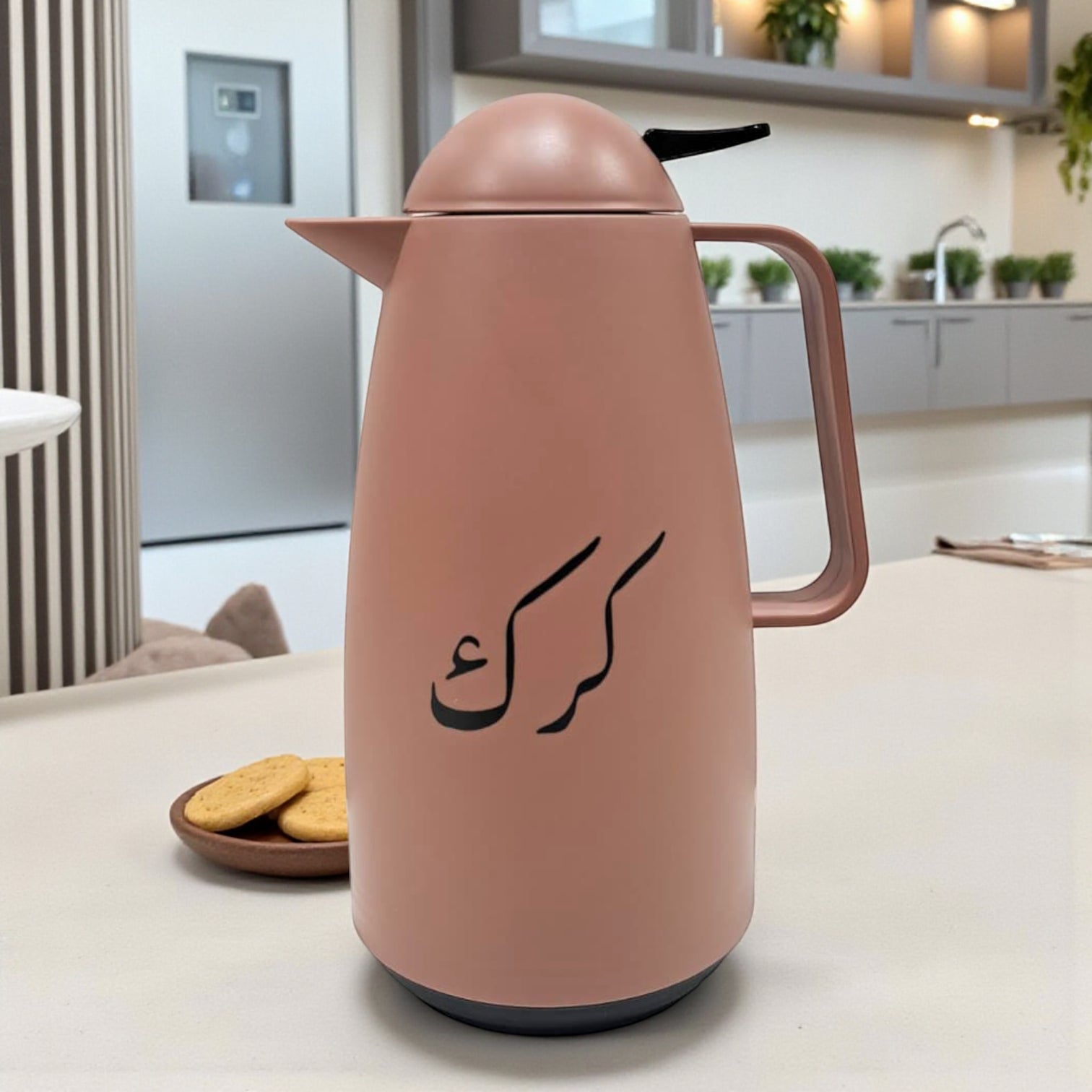 Crystal House Arabic Thermos Flask – Modern Brown & White Collection | Double-Wall Insulated Flask for Hot Drinks - Damoo