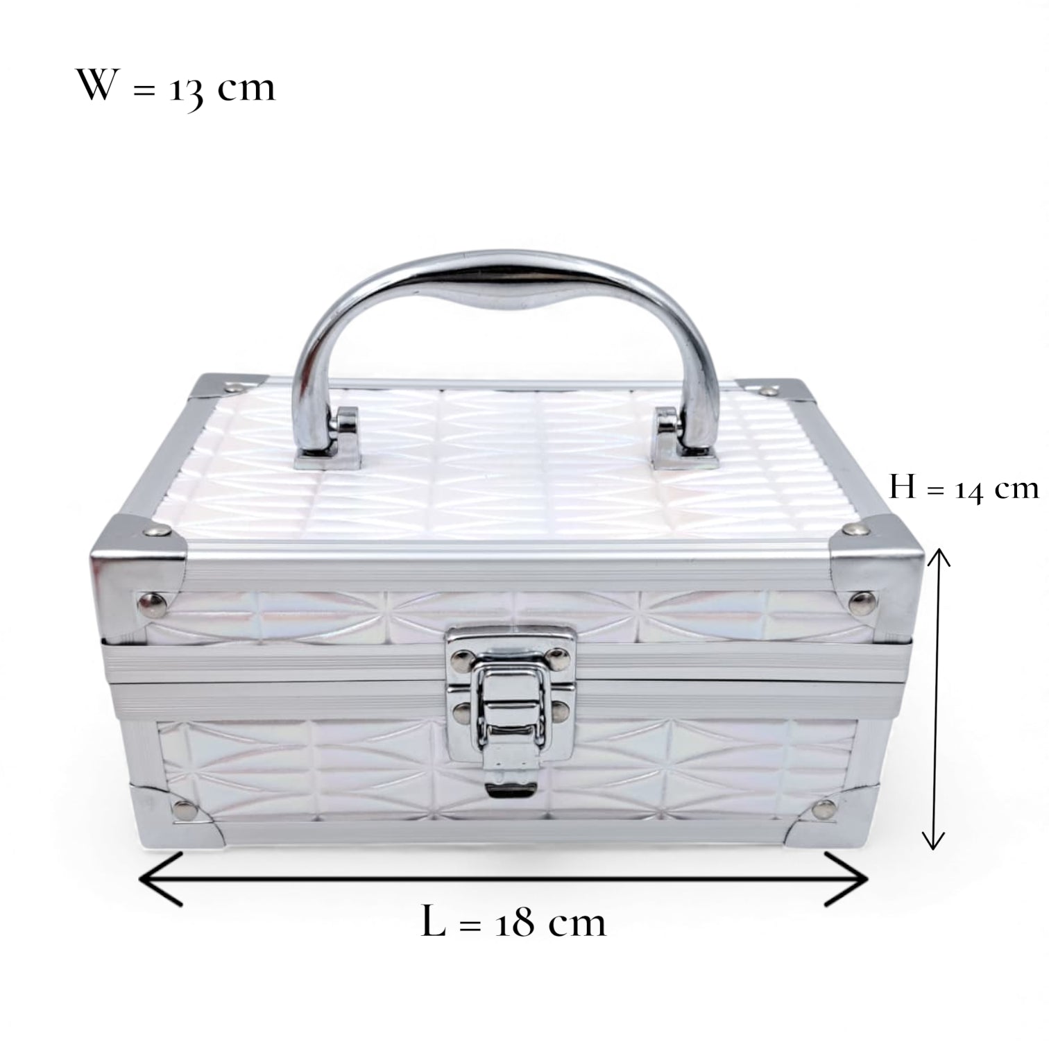 Premium Aluminum Jewelry Storage Box with Mirror & Removable Velvet Organizer – Compact Makeup & Accessories Case (H14cm x W13cm x L18cm) - Damoo