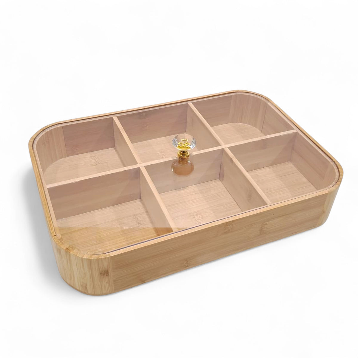 Elegant Bamboo Candy Jar with Crystal Knob & Glass Lid – Decorative Storage Box for Sweets, Nuts & Chocolates - Damoo