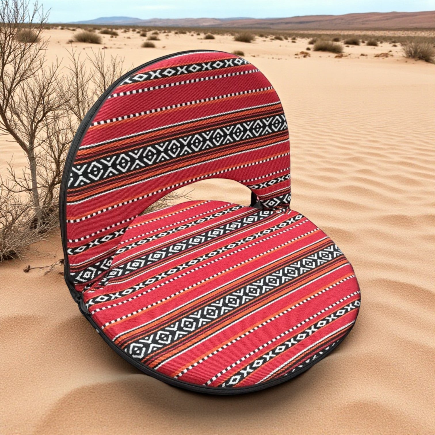 Folding Floor Chair with Backrest – Portable Comfortable Cushion Seat for Gaming, Meditation, Camping & Home Use – Traditional Red Majlis Pattern – W49 x H42 x L52 cm