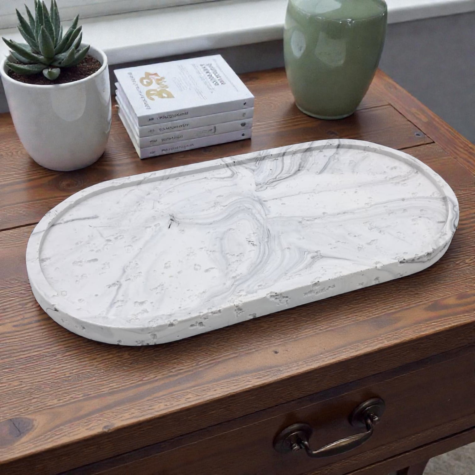 Modern Marble-Style Incense Burner Set with Tray & Storage Box – White Decorative Bakhoor Burner for Home, Majlis & Prayer Space (Burner: 9.5H x 10L × 10W CM) - Damoo