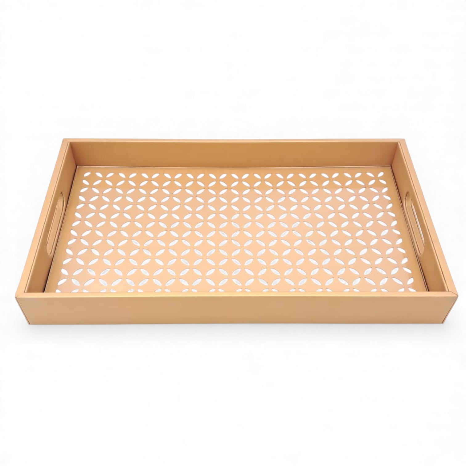 Large Decorative Serving Tray with Cut-Out Pattern | Multipurpose Rectangle Ottoman & Coffee Table Tray | Premium Home Décor Organizer for Dining, Kitchen, Living Room & Office | H(5cm) x W(26cm) x L(45.5cm) - Damoo