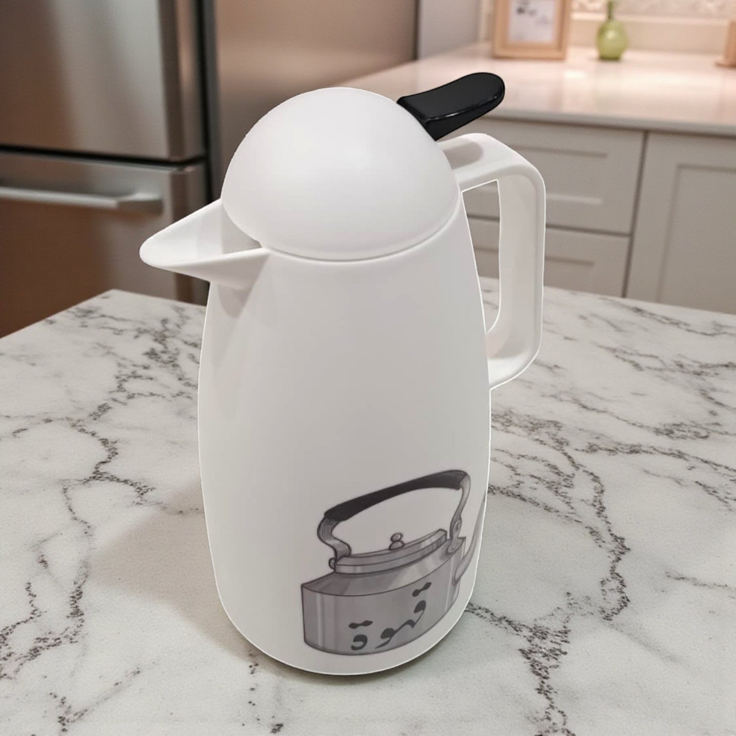 Crystal House White Thermos Flask – Vintage Kettle Design | Insulated Coffee & Tea Jug for Hot & Cold Drinks - Damoo