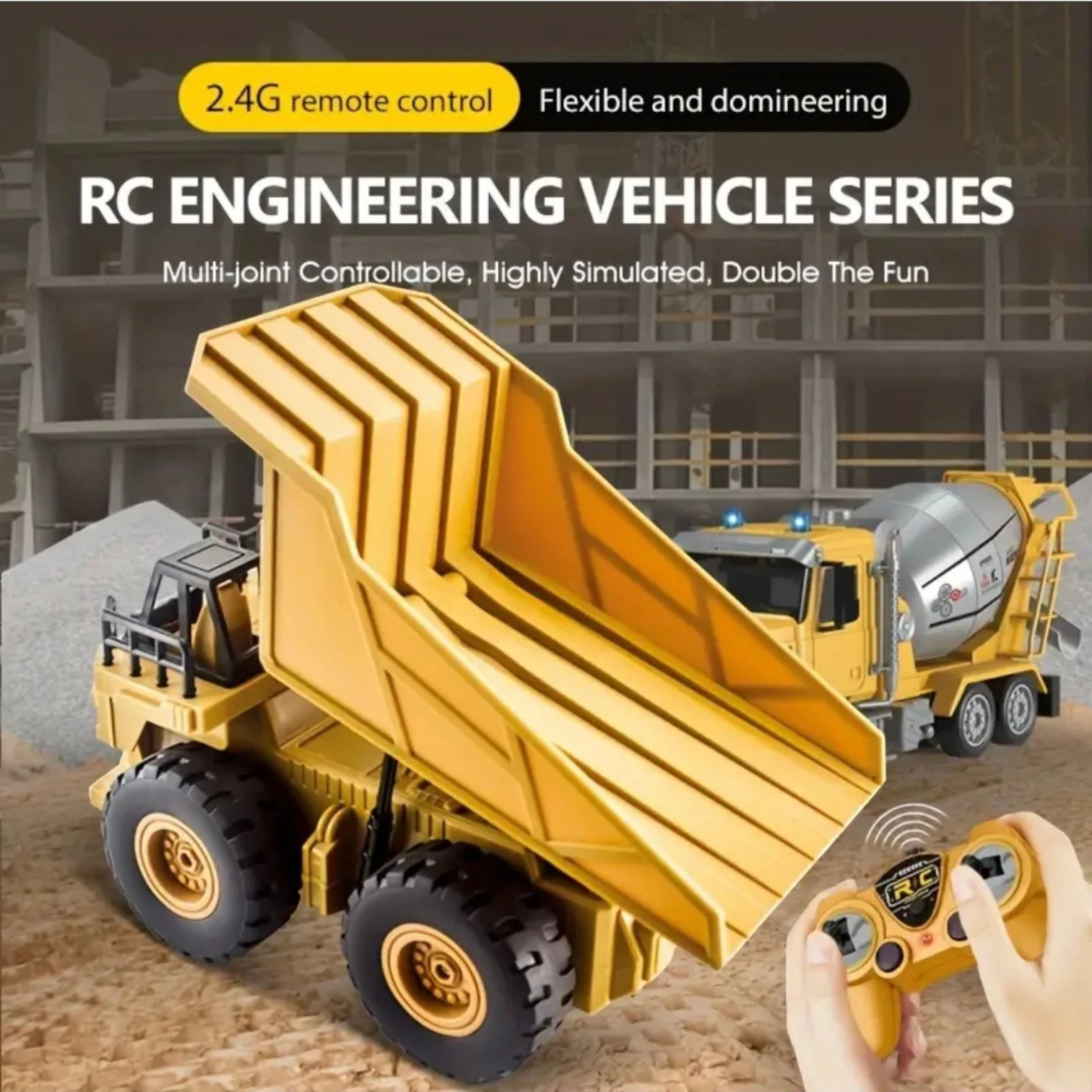 MK City Truck Engineering Dump Truck – 1:24 Scale Remote Control Heavy Duty Mining Construction Vehicle Toy for Kids, Rechargeable 2.4G RC Truck, Ages 3+