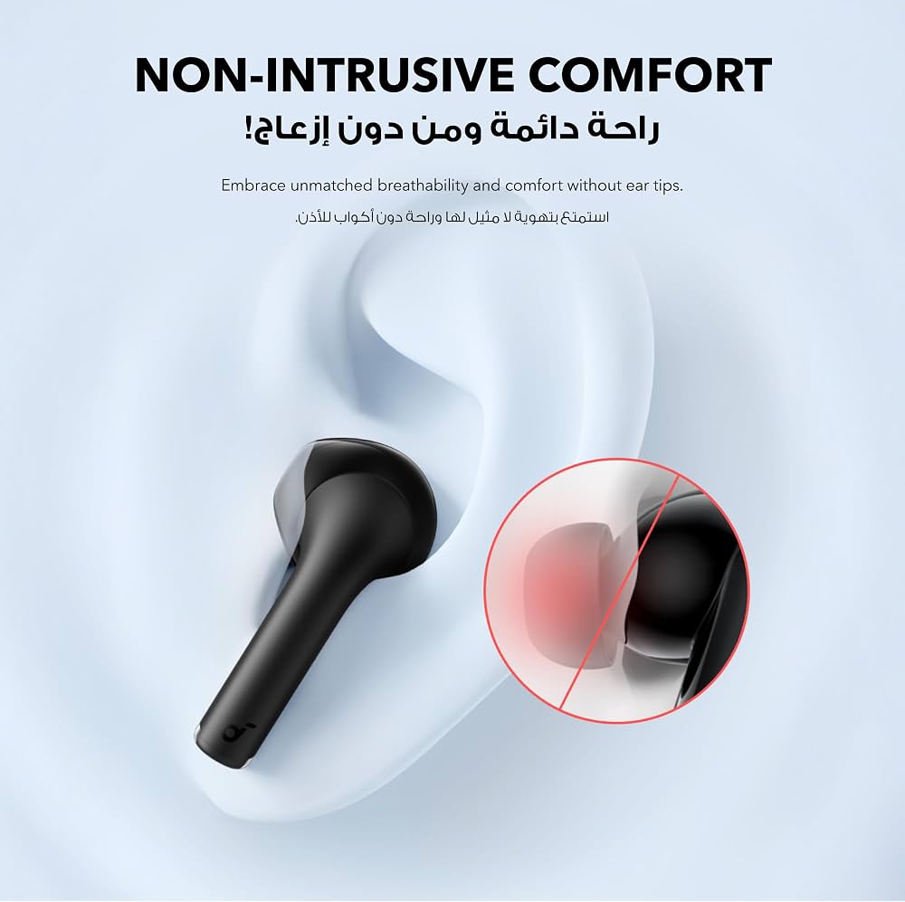 سماعات أذن لاسلكية soundcore K20i باللون الأسود مع علبة شحن | BassUp، مكالمات واضحة، شحن سريع، تشغيل 6/36 ساعة وIPX5