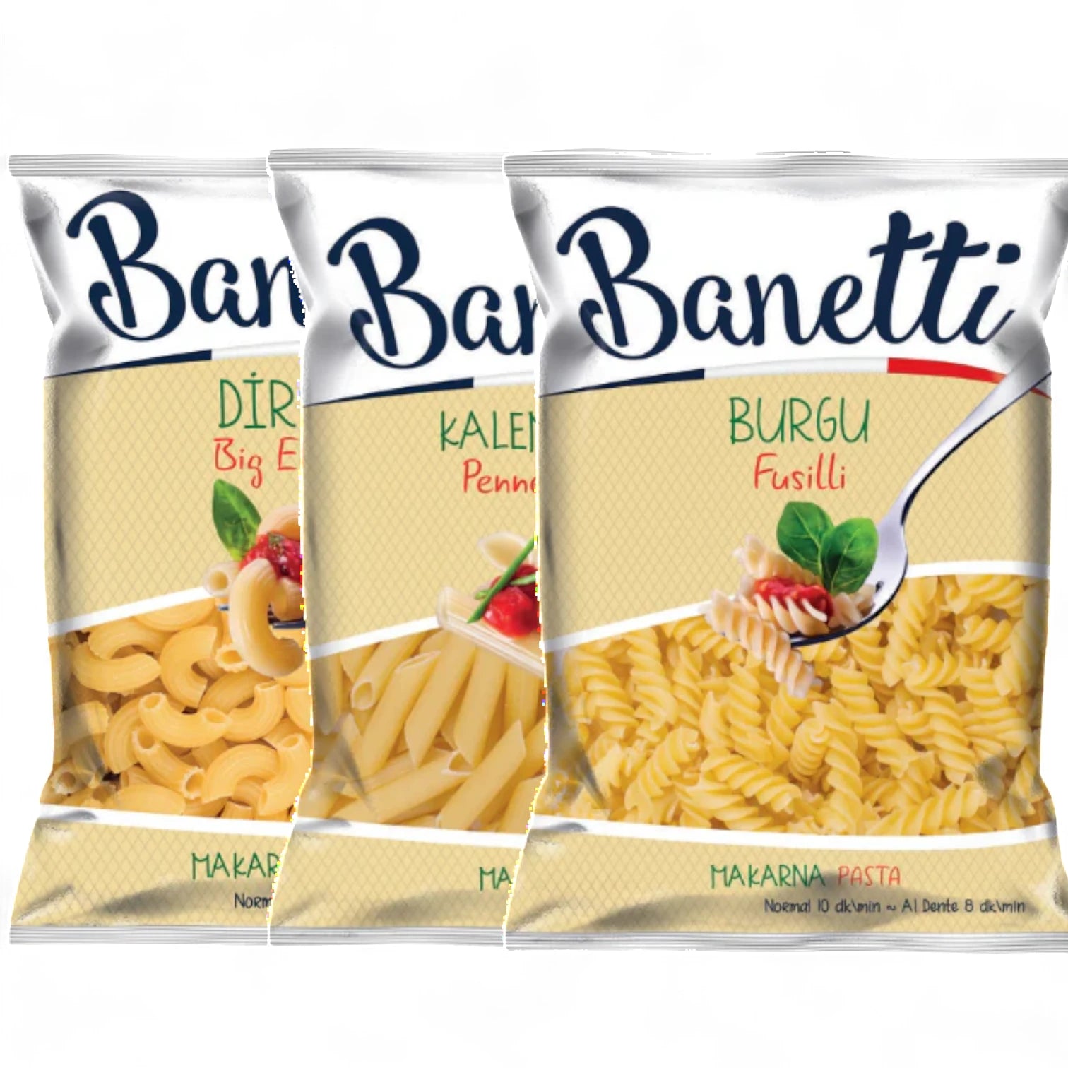 Banetti Pasta Variety Pack 3 x 500g | Penne Rigate, Fusilli, Big Elbows | Premium 100% Durum Wheat | Authentic Anatolian & Italian Tradition - Damoo